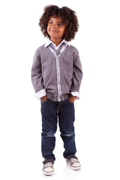 Portret Van Een Schattige Kleine Afro Amerikaanse Jongen Geïsoleerd Witte — Stockfoto