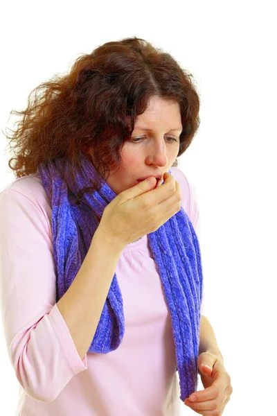 Giovane Donna Dai Capelli Castani Influenza Isolata Sfondo Bianco Ripresa — Foto Stock