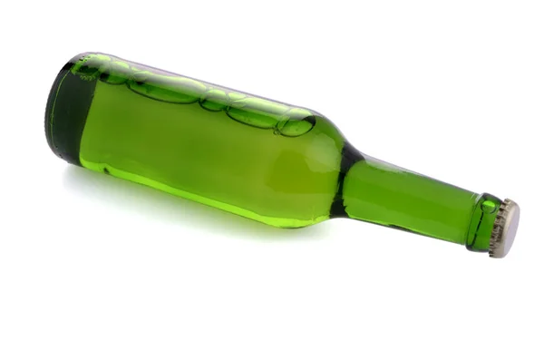 Groene Fles Met Vloeistof Geïsoleerd Witte Achtergrond — Stockfoto