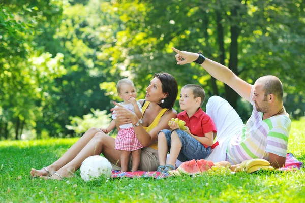 Felice Giovane Coppia Con Loro Figli Divertono Bellissimo Parco All — Foto Stock