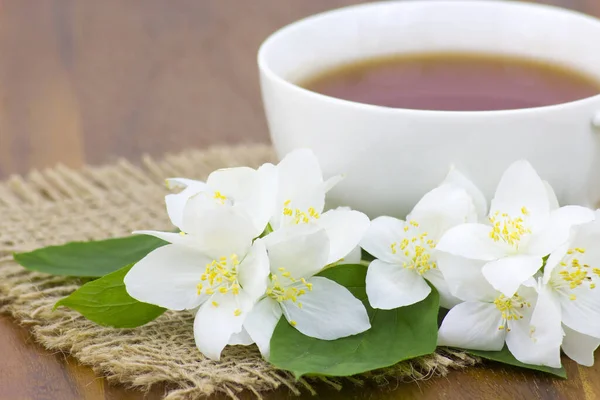 Pohár Jasmínový Čaj Jasmínových Květů — Stock fotografie