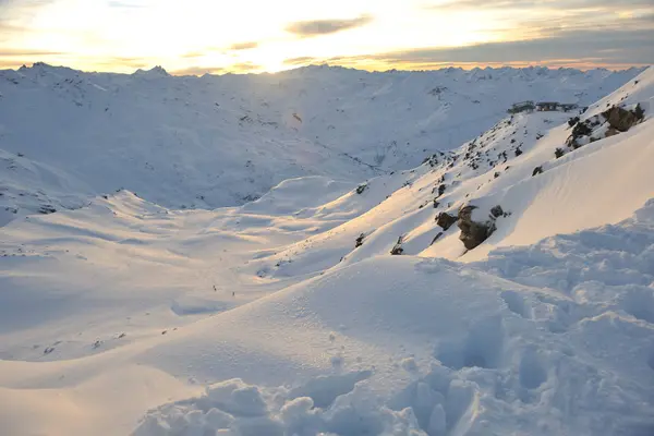 Гірські Снігу Свіжі Захід Сонця Гірськолижний Курорт Франції Валь Торанс — стокове фото