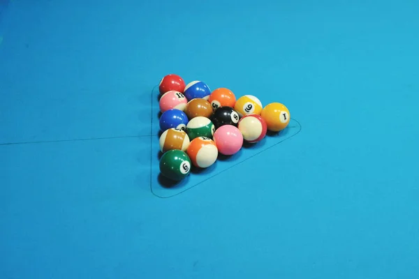 Billard Sport Spielbälle Auf Blauem Tisch Auf Billard Club Bereit — Stockfoto