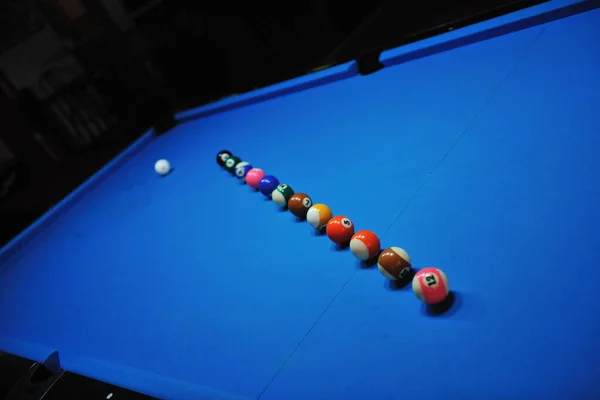 Billiard Sport Game Balls Blue Table Billiard Club Ready Play — Stock Photo, Image