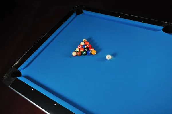 Billard Sport Spielbälle Auf Blauem Tisch Auf Billard Club Bereit — Stockfoto