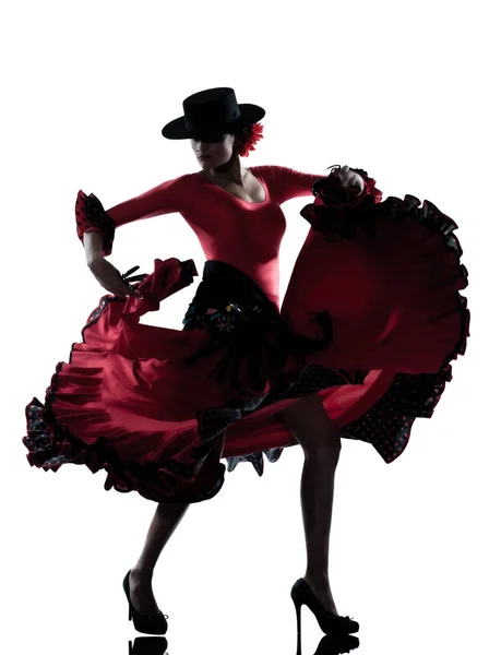 Uma Mulher Cigano Flamenco Dança Dançarina Estúdio Isolado Fundo Branco — Fotografia de Stock