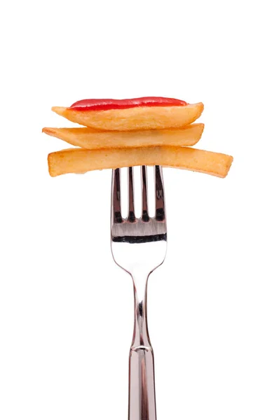 Three White Exempted Fries Fork — Stock Photo, Image