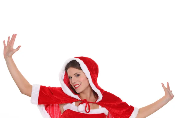 Jovem Mulher Vestida Com Uma Roupa Natal Bonito — Fotografia de Stock