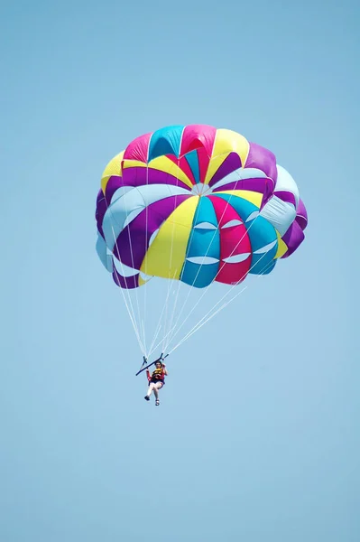 Paracaídas Multicolor Sobre Cielo Azul — Foto de Stock
