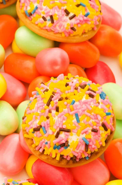Ciastka Słodkie Kolorowe Dziąsła Tle — Zdjęcie stockowe