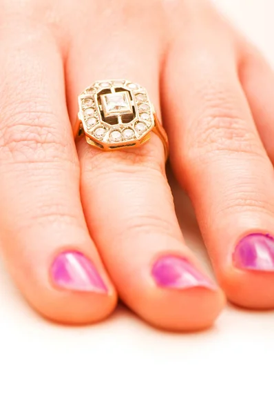 Hand Golden Ring Isolated White — Stock Photo, Image
