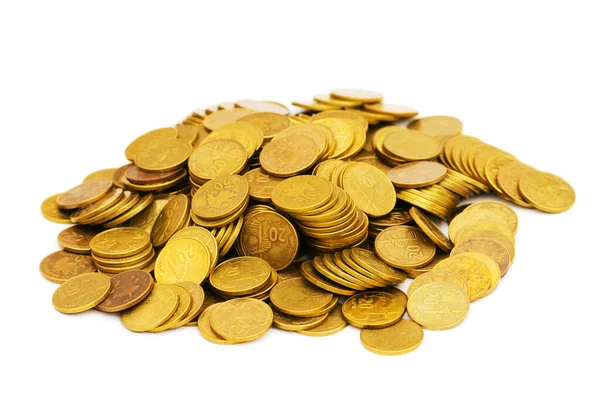 Mucchio Monete Oro Isolato Bianco — Foto Stock