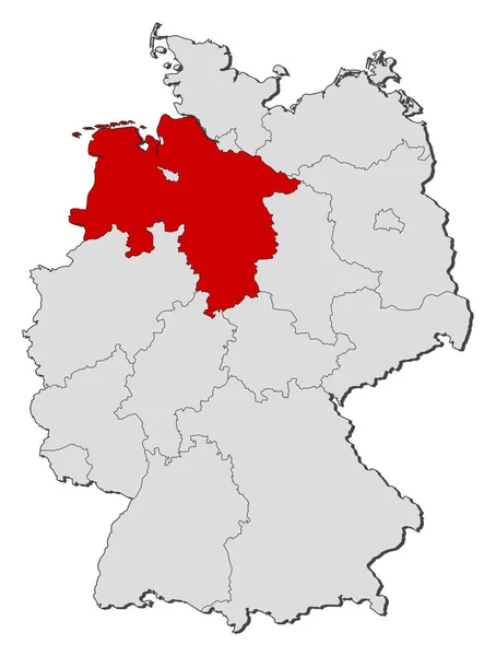 Πολιτικός Χάρτης Της Γερμανίας Διάφορα Κράτη Όπου Υπογραμμίζεται Κάτω Σαξονία — Φωτογραφία Αρχείου