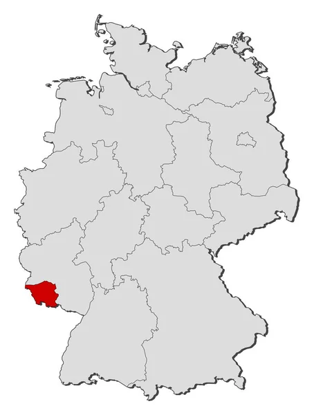 Saarlandが強調されているいくつかの州とドイツの政治地図 — ストック写真