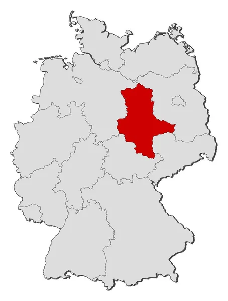 ザクセン アンハルト州が強調されているいくつかの州とドイツの政治地図 — ストック写真