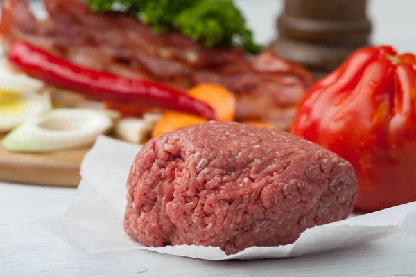 Carne Picada Crua Ingredientes — Fotografia de Stock