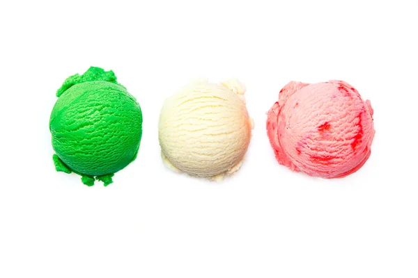 Variedade Gelados Italianos Com Colheres Individuais Três Aromas Diferentes Verde — Fotografia de Stock