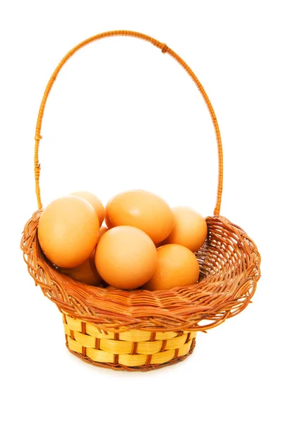 Basket Full Eggs Isolated White — Stock Photo, Image