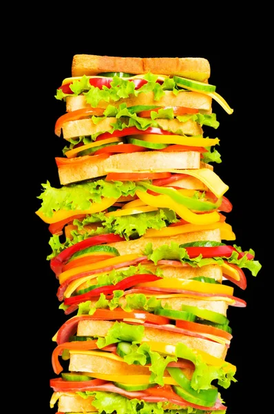 Sandwich Alto Isolado Fundo Preto — Fotografia de Stock