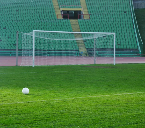 White Soccer Ball Grass Goal Stadium Background Royalty Free Stock Images