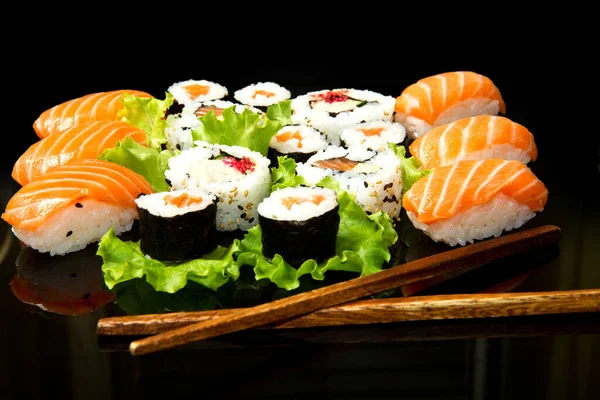 Sushi Ustaw Czarny — Zdjęcie stockowe
