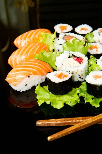Sushi Ustaw Czarny — Zdjęcie stockowe