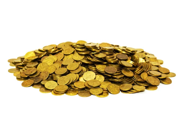 Montón Monedas Oro Aisladas Blanco —  Fotos de Stock