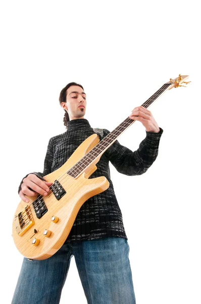 Гітарист Ізольований Білому Тлі — стокове фото