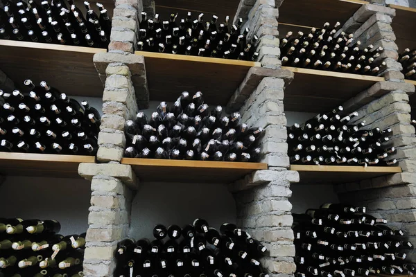 Виноградна Лоза Багатьма Різними Пляшками Вина — стокове фото