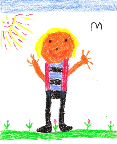 Child Drawing Happy Boy — Stock Photo, Image