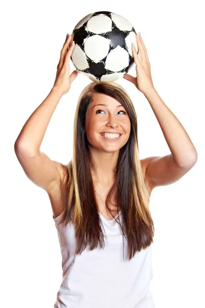 Blond Vrouw Spelen Voetbal — Stockfoto