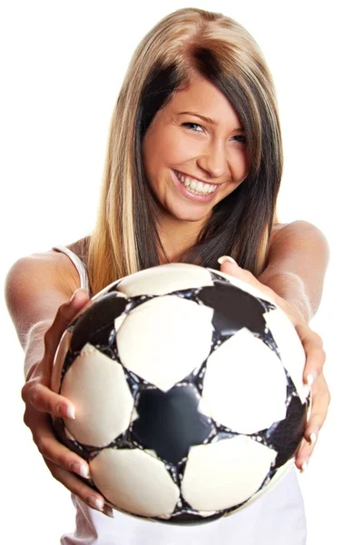 Blonde Woman Playing Football — Photo