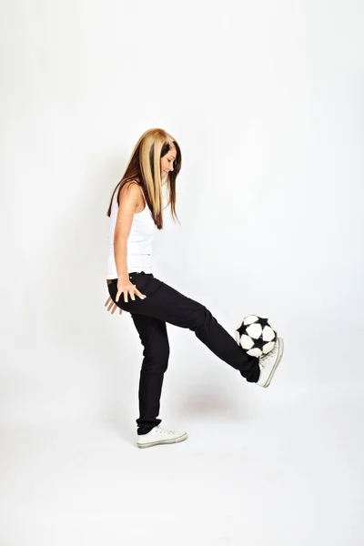 Blonde Woman Playing Football — Photo