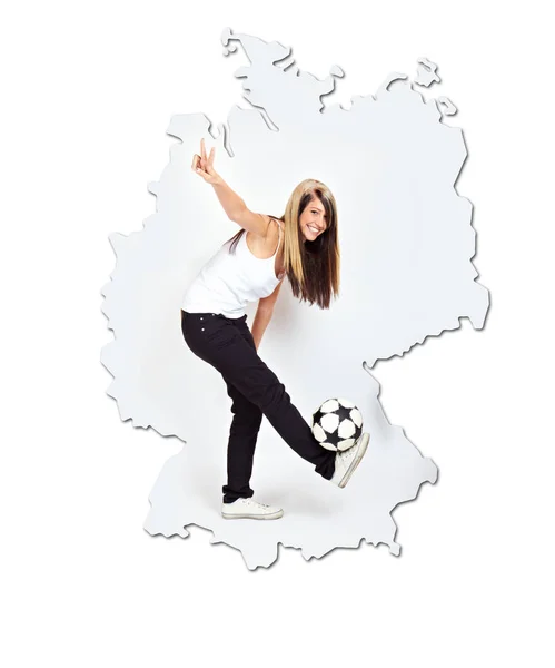 Blondýnka Hraje Fotbal — Stock fotografie