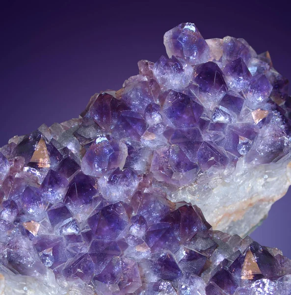Studio Ditembak Dengan Kristal Batu Ametis Belakang Ungu — Stok Foto