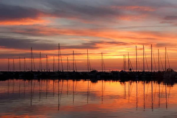 Sunset Baltic Sea Port Timmendorf Poel Island Sky Reflected Harbor — Foto Stock