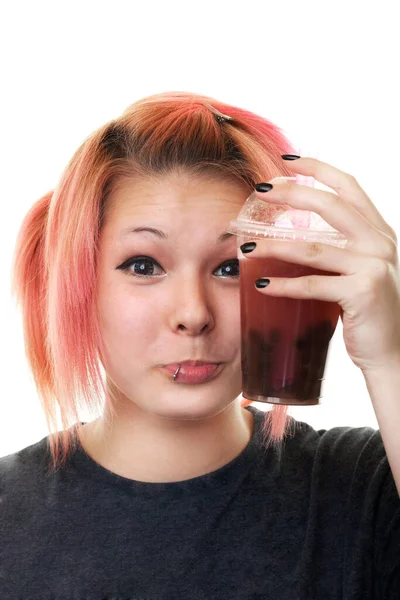 Teenager Mit Bubble Tea Porträt Vor Weißem Hintergrund — Stockfoto