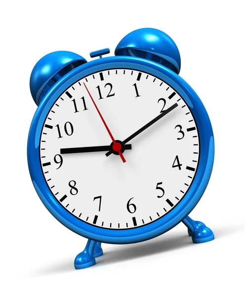 Pequeno Relógio Alarme Azul Contra Fundo Branco — Fotografia de Stock