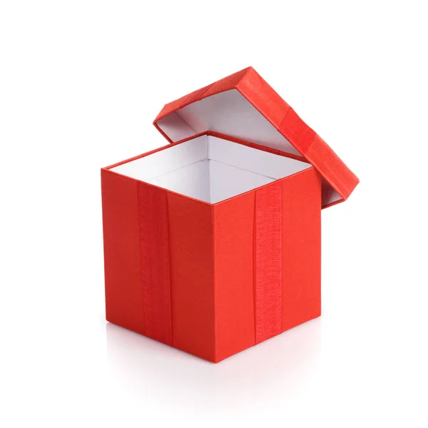 Geöffnete Leere Rote Geschenkbox Mit Deckel Auf Weißem Hintergrund — Stockfoto