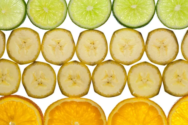 Limetkové Banánové Plátky Pomeranče — Stock fotografie