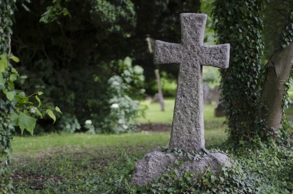 Kamienny Krzyż Kącie Cmentarzu — Zdjęcie stockowe