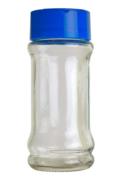 Sluiten Van Een Leeg Specerijenglas Geïsoleerd Wit — Stockfoto