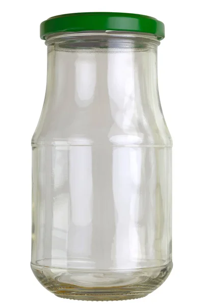 Close Vidro Preservação Vazio Isolado Branco — Fotografia de Stock