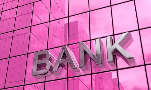 Spiegelfassade Roze Bankconcept — Stockfoto