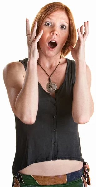 Surprised Red Head Female Hands Air — Stock Photo, Image