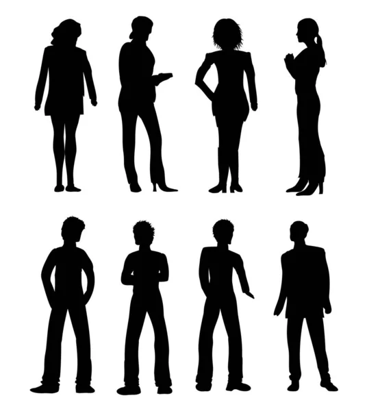 Silhouetten Jonge Mannen Rond Vrouwen Casual Zakelijk — Stockfoto