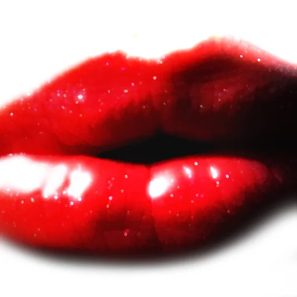 Pralle Red Juicy Erdbeerige Lips — Stock Photo, Image