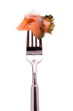 weiss exempted marinated salmon with horseradish cream on a fork clipart