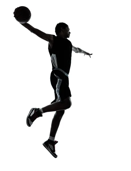 One Young Man Basketball Player Silhouette Studio Isolated White Background — Stock Photo, Image