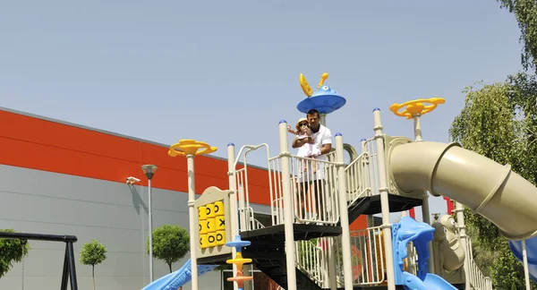 Young Hapy Family Portrait Park Playground — Stock Photo, Image